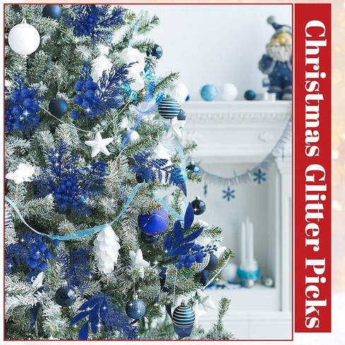 75 Pcs Christmas Glitter Picks Artificial Christmas Tree Picks and Sprays for Tree 5 Styles Berries Stems Cedar Bay Leaves Fern Pine Branches for Vase Fillers Wreath Garland(White) in Saudi Arabia