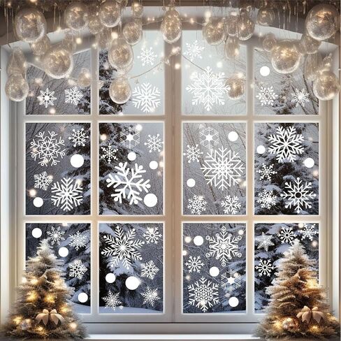 Christmas Window Clings Snowflakes Decals Static Stickers for Christmas Decorations Windows Décor Ornaments Xmas Party Supplies Thanksgiving Party Décor（1Pcs） in Saudi Arabia