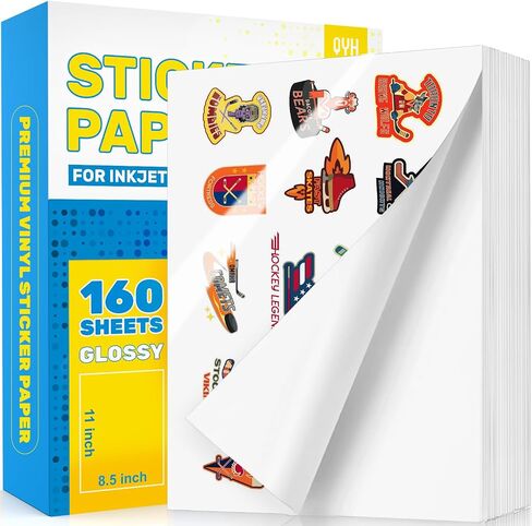 QYH Sticker Paper for Inkjet Printer - 160 Sheets Matte Printable Vinyl Sticker Papers 8.5x11 In Premium White Labels Waterproof Stickers for Cricut Dries Quickly & Tear Resistant Easy Weeding in Kuwait