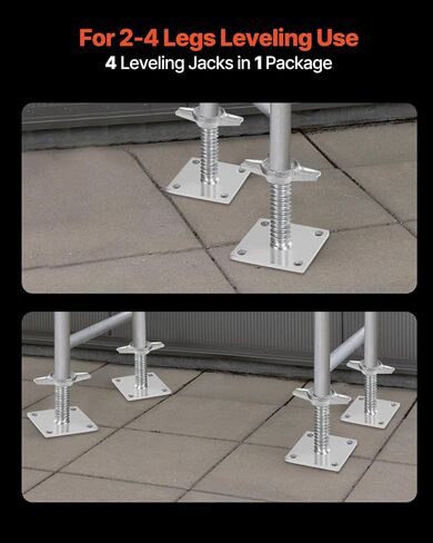 vevor 4-pack مقابس تسوية قابلة للتعديل، 18.2 في ارتفاع قابل للتعديل و3307 رطل/1500 كجم إجمالي سعة الحمولة سقالة الرافعات، الصلبة الكربون الصلب الرافعات اللولبية لمعدات السقالات على طراز الخباز، فضي in Saudi Arabia
