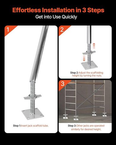 vevor 4-pack مقابس تسوية قابلة للتعديل، 18.2 في ارتفاع قابل للتعديل و3307 رطل/1500 كجم إجمالي سعة الحمولة سقالة الرافعات، الصلبة الكربون الصلب الرافعات اللولبية لمعدات السقالات على طراز الخباز، فضي in Saudi Arabia