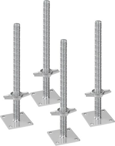 vevor 4-pack مقابس تسوية قابلة للتعديل، 18.2 في ارتفاع قابل للتعديل و3307 رطل/1500 كجم إجمالي سعة الحمولة سقالة الرافعات، الصلبة الكربون الصلب الرافعات اللولبية لمعدات السقالات على طراز الخباز، فضي in Saudi Arabia