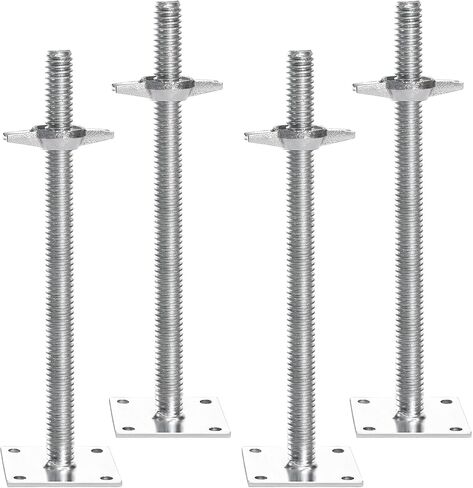 vevor 4-pack مقابس تسوية قابلة للتعديل، 18.2 في ارتفاع قابل للتعديل و3307 رطل/1500 كجم إجمالي سعة الحمولة سقالة الرافعات، الصلبة الكربون الصلب الرافعات اللولبية لمعدات السقالات على طراز الخباز، فضي in Saudi Arabia