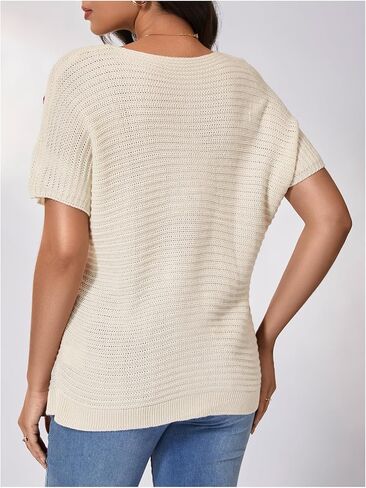 Milumia Women's Color Block Flower Short Sleeve Sweater Plullover Knit Tops in Kuwait