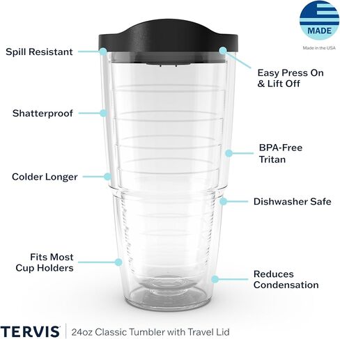 كوب Tervis 1141731 معزول بعلم ولاية تينيسي مع غلاف وغطاء أحمر، 16oz، شفاف in Kuwait