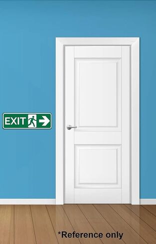 FIRE EXIT - Safety Sign Board with Running Man with Arrow (Up Down Right Left Symbol), Emergency EXIT Sticker with Safety Message-Green Colour in Saudi Arabia