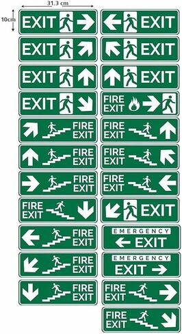 FIRE EXIT - Safety Sign Board with Running Man with Arrow (Up Down Right Left Symbol), Emergency EXIT Sticker with Safety Message-Green Colour in Saudi Arabia