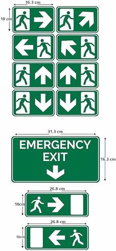 FIRE EXIT - Safety Sign Board with Running Man with Arrow (Up Down Right Left Symbol), Emergency EXIT Sticker with Safety Message-Green Colour in Saudi Arabia