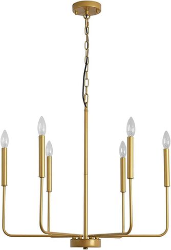 d Farmhouse Chaners - 6-Light Modern Chaner with Brushed Brass, Industrial Candle Lighting for Dining Room, Living Room, Bar, Kitchen Island in Saudi Arabia