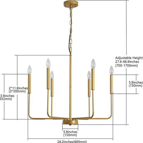 d Farmhouse Chaners - 6-Light Modern Chaner with Brushed Brass, Industrial Candle Lighting for Dining Room, Living Room, Bar, Kitchen Island in Saudi Arabia
