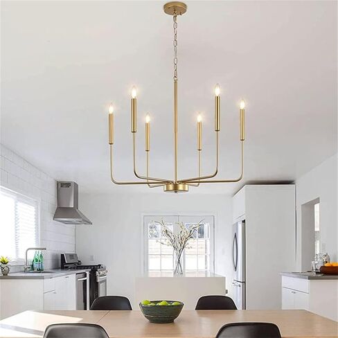d Farmhouse Chaners - 6-Light Modern Chaner with Brushed Brass, Industrial Candle Lighting for Dining Room, Living Room, Bar, Kitchen Island in Saudi Arabia