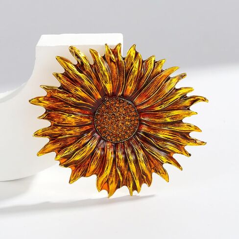 Gold Sunflower Brooch Pin for Women Rhinestone Large Flower Brooch Lapel Pins Crystal Dress Suit Brooch Pins Clothes Hat Bag Accessories Jewelry in Saudi Arabia