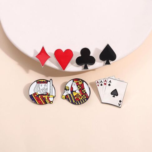 4-8Pcs Poker Playing Cards Brooch Pin for Women Enamel Red Heart A Ace Playing Cards Brooch Pin Gambling Casino Jewelry Gift in Saudi Arabia