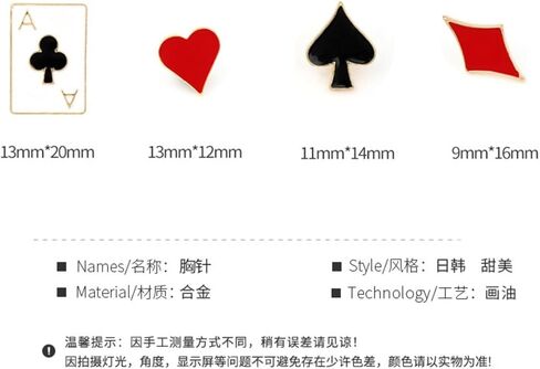 4-8Pcs Poker Playing Cards Brooch Pin for Women Enamel Red Heart A Ace Playing Cards Brooch Pin Gambling Casino Jewelry Gift in Saudi Arabia