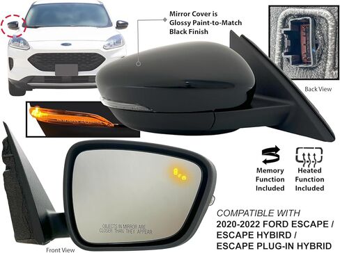 استبدال APA لمرآة الرؤية الخلفية الخارجية 2020-2022 الهروب والهروب الهجين مع ذاكرة BSD ساخنة بدوره إشارة ضوء الركاب الجانب الأيمن FO1321669 in Kuwait