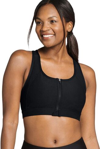 Jockey Women's Bra High Impact Mesh Back Zip Front Sports Bra, Blue Velvet, L in Kuwait