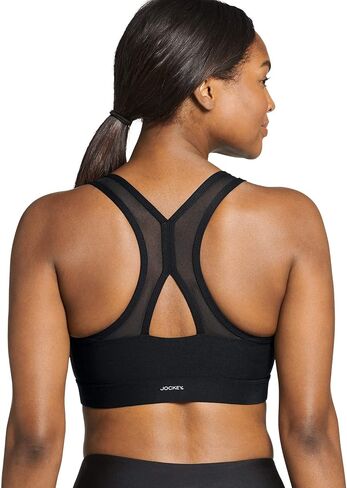 Jockey Women's Bra High Impact Mesh Back Zip Front Sports Bra, Blue Velvet, L in Kuwait