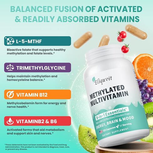 Methylated Multivitamin for Men & Women - Methylated B Complex with Methylfolate & B12-9-in-1 MTHFR Support + TMG - Vegan Multivitamin for Men & Women -Energy & Mood - USA Made-120 Capsules in Saudi Arabia