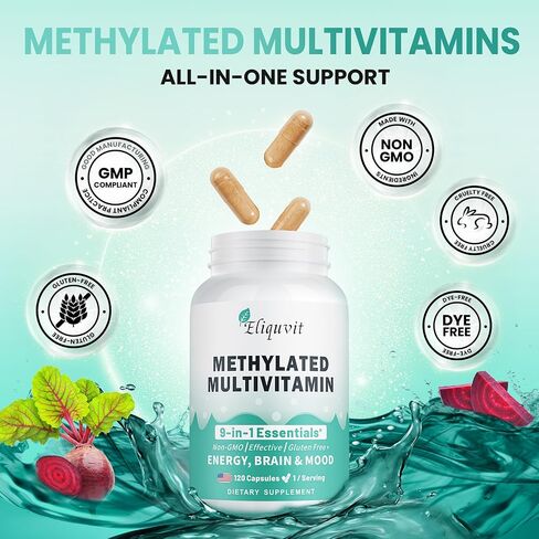 Methylated Multivitamin for Men & Women - Methylated B Complex with Methylfolate & B12-9-in-1 MTHFR Support + TMG - Vegan Multivitamin for Men & Women -Energy & Mood - USA Made-120 Capsules in Saudi Arabia