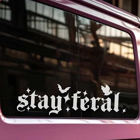 قطعتان من ملصقات ممتص الصدمات للسيارة Stay Feral - ملصقات سيارة على الطراز القوطي مع لمسات الخفافيش - ملصق السائق الغاضب مقاس 7.9 بوصة × 2.3 بوصة لنوافذ السيارة، ديكور فكاهي لغضب الدراجات النارية | #AZ14 (أبيض) in Kuwait