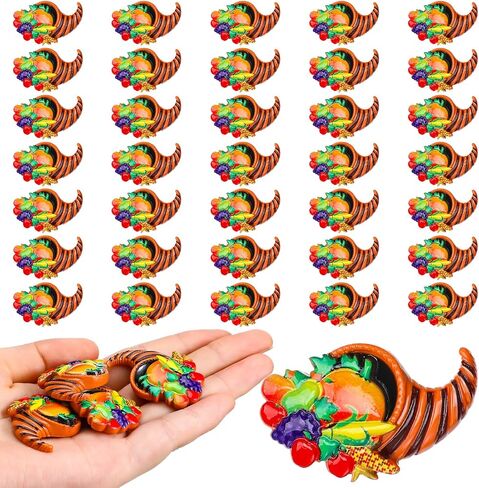 Cinnvoice 60 Pcs Thanksgiving Cornucopia Craft Kit Mini Flatback Resin Charms for Autumn Thanksgiving Table Centerpiece DIY Craft Embellishment Hairpin Harvest Cornucopia Fall Dining Table Decoration in Saudi Arabia