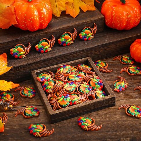 Cinnvoice 60 Pcs Thanksgiving Cornucopia Craft Kit Mini Flatback Resin Charms for Autumn Thanksgiving Table Centerpiece DIY Craft Embellishment Hairpin Harvest Cornucopia Fall Dining Table Decoration in Saudi Arabia