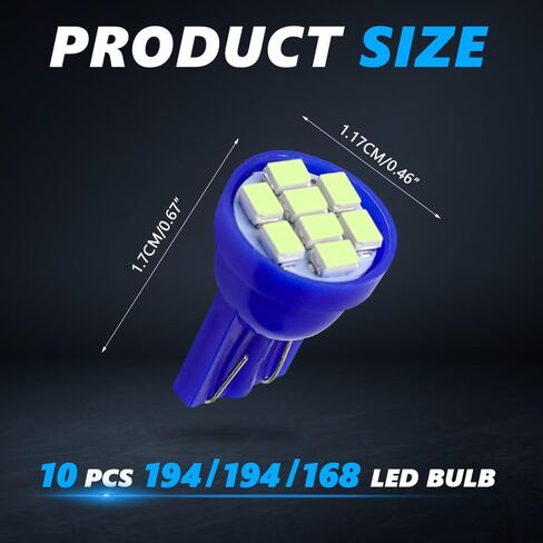 10 قطع 194 لمبة LED، 12 فولت T10 194 168 مصابيح إضاءة LED لأداة قياس لوحة السيارة، لمبة بديلة LED للوحة قياس لوحة السيارة، لمبة مصباح خريطة القبة الداخلية للسيارة (أحمر) in Kuwait