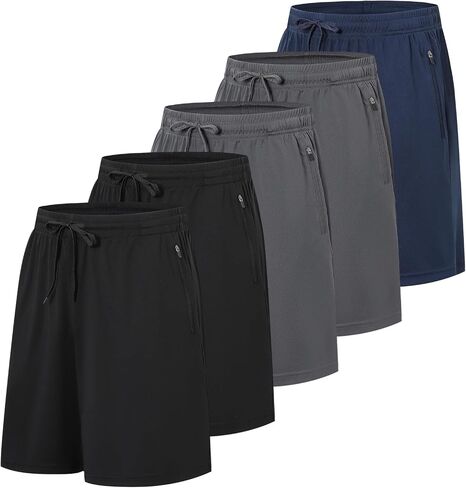 Cimic 5 Pack Mens Athletic Shorts Quick Dry Gym Running Workout Basketball Shorts for Men with Zippered Pockets in Saudi Arabia