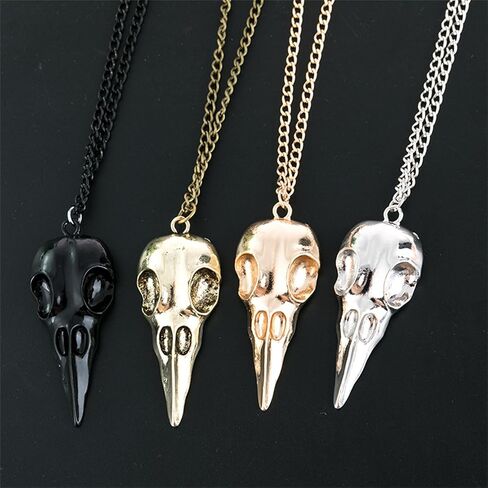 Raven Skull Pendant Necklace Gold Silver Plated Gothic Punk 3D Black Crow Head Animal Bird Skeleton Viking Chain Necklace for Men Women Goth Halloween Cosplay Party Rock Hip Hop Jewelry Gifts in Saudi Arabia