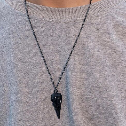 Raven Skull Pendant Necklace Gold Silver Plated Gothic Punk 3D Black Crow Head Animal Bird Skeleton Viking Chain Necklace for Men Women Goth Halloween Cosplay Party Rock Hip Hop Jewelry Gifts in Saudi Arabia