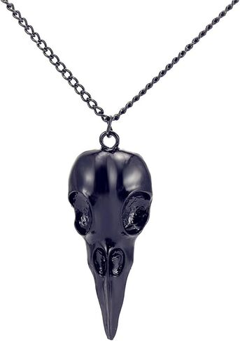 Raven Skull Pendant Necklace Gold Silver Plated Gothic Punk 3D Black Crow Head Animal Bird Skeleton Viking Chain Necklace for Men Women Goth Halloween Cosplay Party Rock Hip Hop Jewelry Gifts in Saudi Arabia