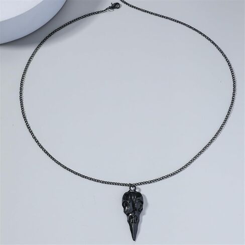 Raven Skull Pendant Necklace Gold Silver Plated Gothic Punk 3D Black Crow Head Animal Bird Skeleton Viking Chain Necklace for Men Women Goth Halloween Cosplay Party Rock Hip Hop Jewelry Gifts in Saudi Arabia