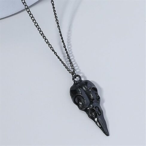 Raven Skull Pendant Necklace Gold Silver Plated Gothic Punk 3D Black Crow Head Animal Bird Skeleton Viking Chain Necklace for Men Women Goth Halloween Cosplay Party Rock Hip Hop Jewelry Gifts in Saudi Arabia