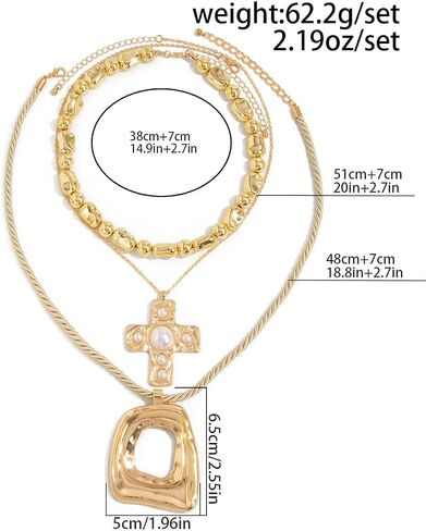 Layered Chunky Gold Square Cross Necklace For Women Stacked Statement Oval Hollowed-Out Chain Necklace Gold Hollow Square Geometric Pendant Necklace Punk Hip-Hop Party Jewelry Accessories in Saudi Arabia