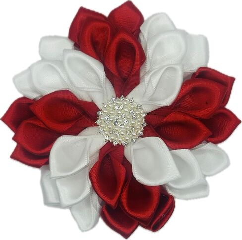 Red and White Swirl 3.5" Sorority Paraphernalia Flower Brooch Pin for Women, Greek Organization, Delta Sigma Theta Sorority Inspired for D9 Events, Conferences, Luncheons, J13 in Saudi Arabia