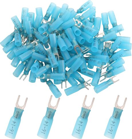 100PCS Heat Shrink Fork Connectors AWG22-16/16-14/12-10,U-Type Spade Wire Connectors Kit,Insulated Waterproof Marine Crimp Terminals for Watercraft, Electronics, Automotive in Kuwait