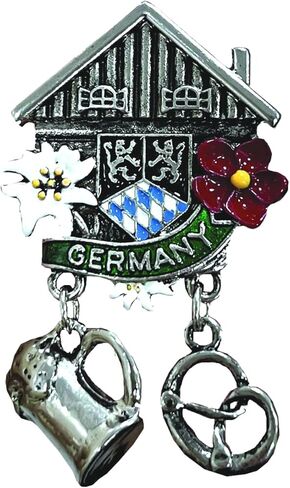 شاليه مع زهور، دبوس قبعة مهرجان أكتوبر مع لافتة ألمانيا - دبابيس ألمانية معدنية مع سحر شتاين البيرة - إكسسوار زي مهرجان أكتوبر التقليدي in Kuwait