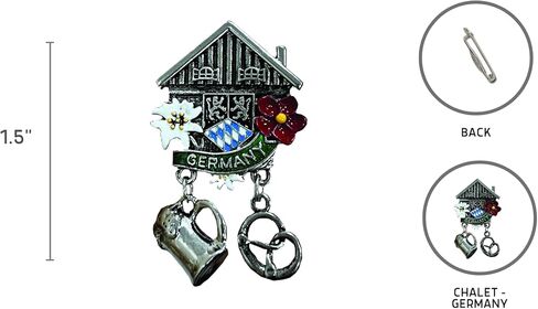 شاليه مع زهور، دبوس قبعة مهرجان أكتوبر مع لافتة ألمانيا - دبابيس ألمانية معدنية مع سحر شتاين البيرة - إكسسوار زي مهرجان أكتوبر التقليدي in Kuwait