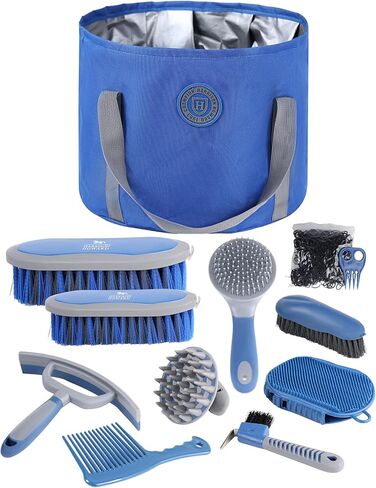 مجموعة هاريسون هوارد هورس للخيول كيت مجموعة فرشاة الخيول مع مجموعة فرشاة الحصان مع حقيبة منظم ناعم الأزرق in Kuwait