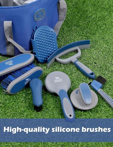 مجموعة هاريسون هوارد هورس للخيول كيت مجموعة فرشاة الخيول مع مجموعة فرشاة الحصان مع حقيبة منظم ناعم الأزرق in Kuwait