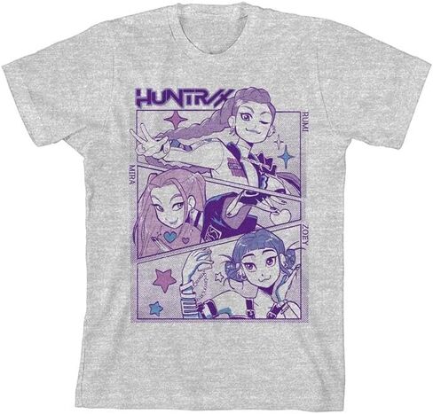 Kpop Demon Hunters Panel Art Huntrix Youth White Crew Neck Short Sleeve T-Shirt in Saudi Arabia