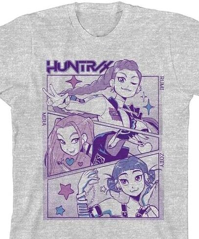 Kpop Demon Hunters Panel Art Huntrix Youth White Crew Neck Short Sleeve T-Shirt in Saudi Arabia