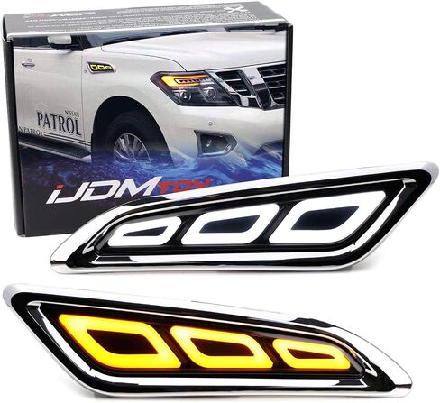 iJDMTOY أبيض/كهرماني Switchback وميض متسلسل كامل LED حاجز تنفيس مصبغة جانبية مجموعة ضوء علامة متوافقة مع 2017-2024 Nissan Armada in Saudi Arabia