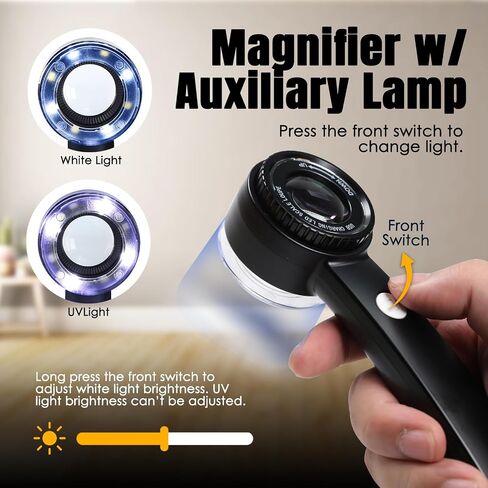 Loupe Machifier 10x ، مجوهرات قابلة لإعادة الشحن مكبرة الزجاج مع ضوء LED ومقياس ، و lebe المجوهرات ذات الطول البؤري القابل للتعديل للأحجار الكريمة ، والعملات المعدنية in Kuwait