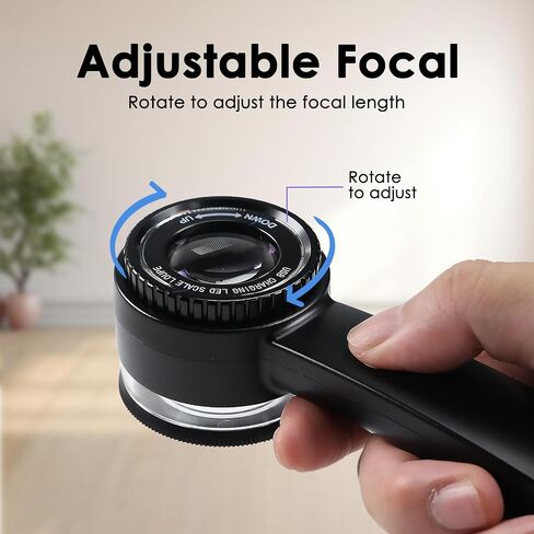 Loupe Machifier 10x ، مجوهرات قابلة لإعادة الشحن مكبرة الزجاج مع ضوء LED ومقياس ، و lebe المجوهرات ذات الطول البؤري القابل للتعديل للأحجار الكريمة ، والعملات المعدنية in Kuwait