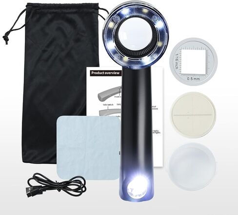 Loupe Machifier 10x ، مجوهرات قابلة لإعادة الشحن مكبرة الزجاج مع ضوء LED ومقياس ، و lebe المجوهرات ذات الطول البؤري القابل للتعديل للأحجار الكريمة ، والعملات المعدنية in Kuwait