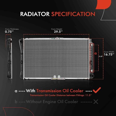 A-Premium Engine Coolant Radiator Assembly with Transmission Oil Cooler Compatible with Chevy Impala/Caprice 1994-1996 & Buick Commercial Chassis/Roadmaster & Cadillac Commercial Chassis/Fleetwood in Saudi Arabia
