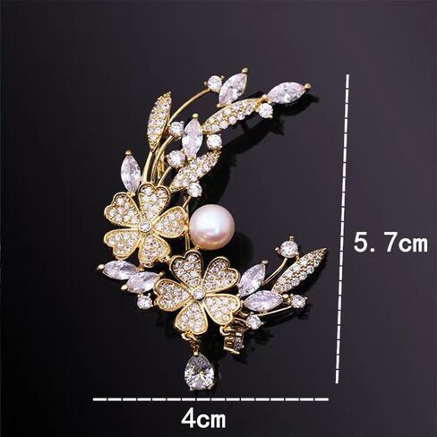 Elegant Flower Brooch Pin for Women, Rhinestone & Cubic Zirconia Pearl Hollow Out Design, Handmade Crystal Brooches Pins for Wedding Party, Coats, Jackets, Scarves & Sweaters Accessories in Saudi Arabia