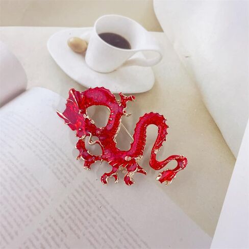 Red Enamel Dragon Brooch Pin for Women Men Fashion Animal Brooches Lapel Pins Dainty Dress Suit Cloth Accessories Punk Jewelry Gift in Saudi Arabia