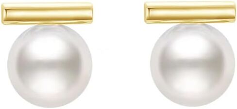 Dainty Pearl Bar Gold Plated Stud Earrings for Women 925 Sterling Silver Post Minimalist Round Pearl Studs Hypoallergenic Fashion Jewelry Wedding Birthday Gift Her in Saudi Arabia
